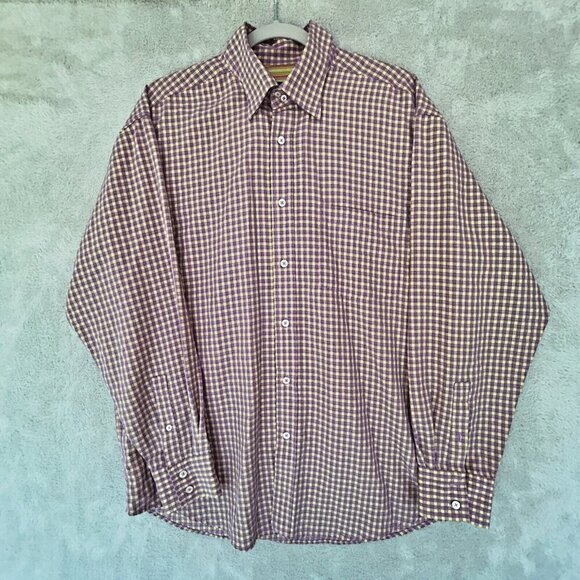 Bugatchi Uomo Long sleeve Purple Yellow Checked Button Up Bright Stripes Large - Picture 3 of 10